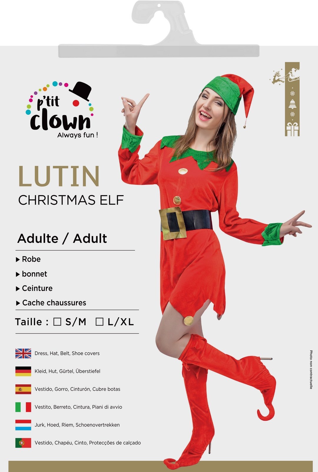 Costume D'elfe De Noël Pour Femme - Robe, Chapeau, Bas, Chaussures - Rouge/vert - Taille Unique