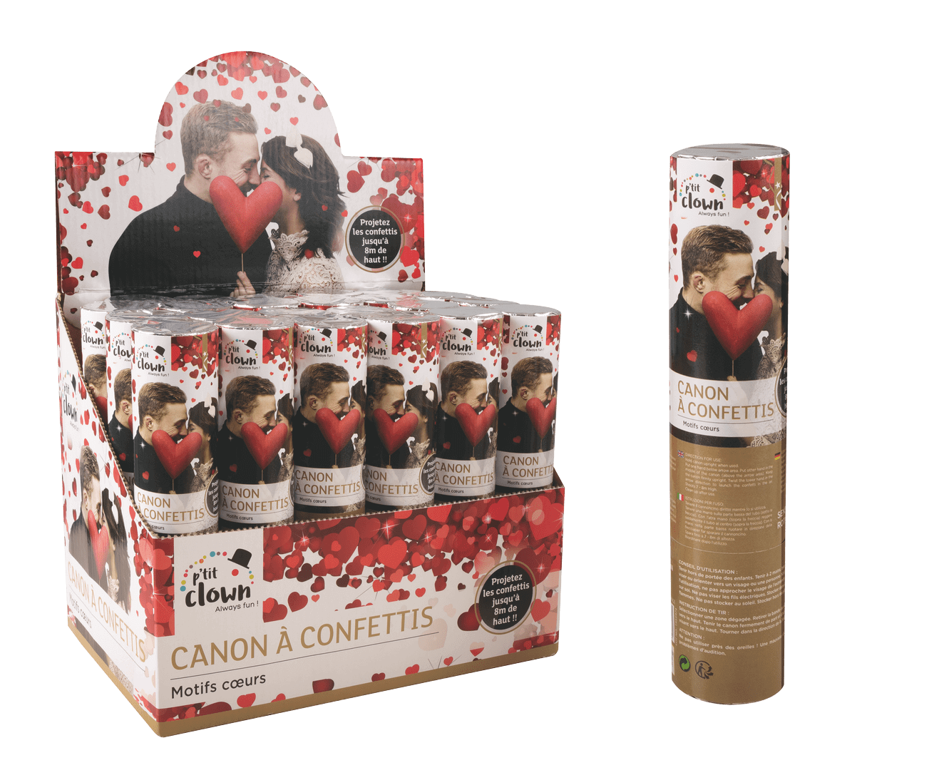 canon confettis coeur rouge