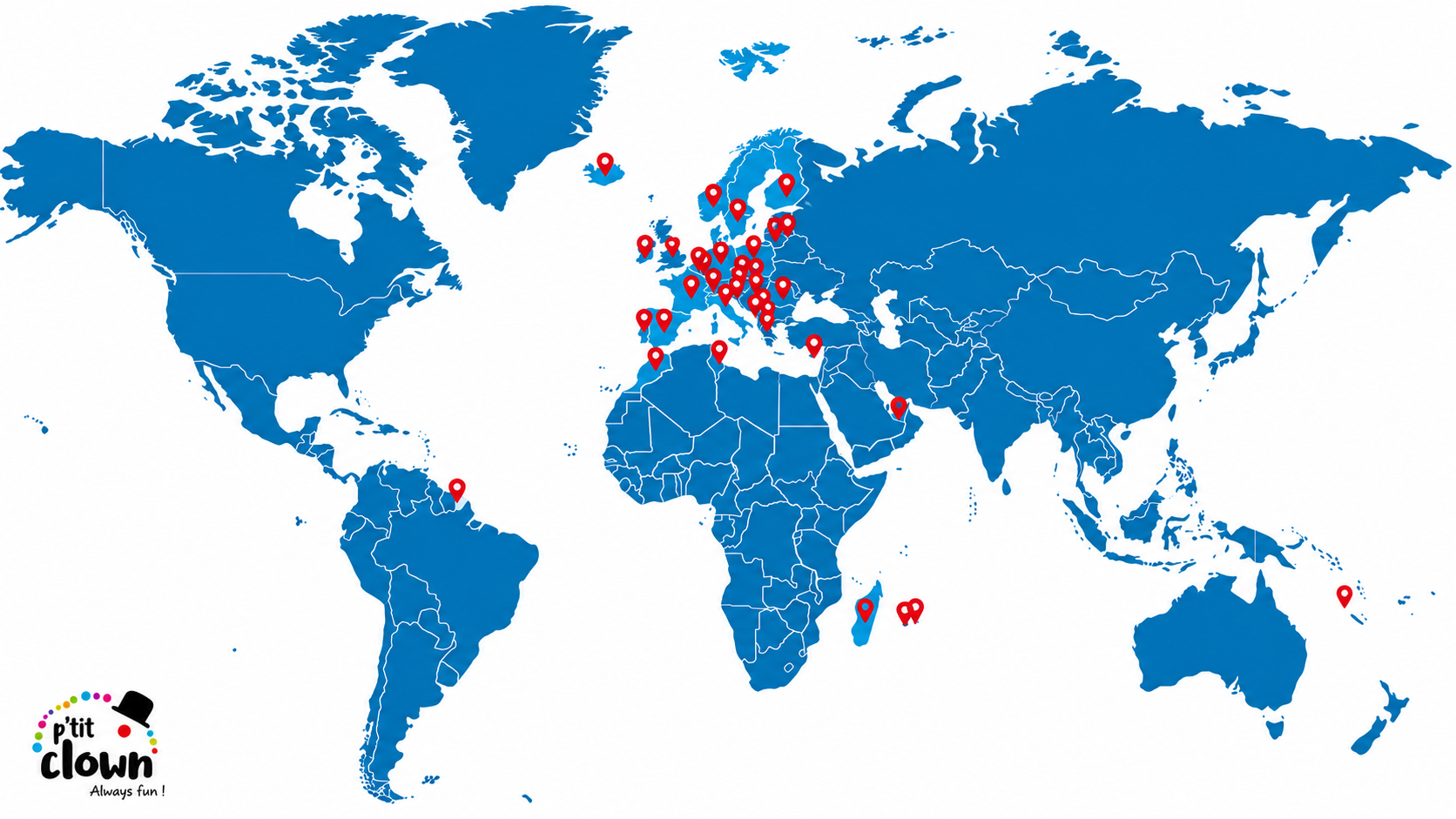 Carte mondiale des destinations en rouge
