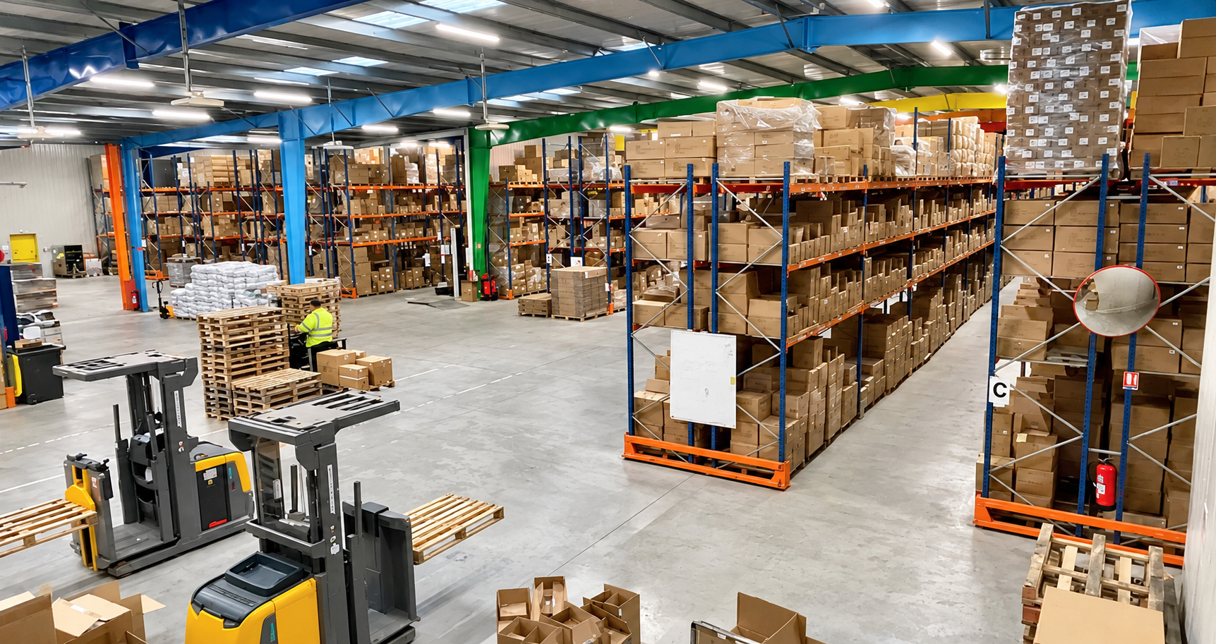 Entrepôt industriel éclairé et organisé