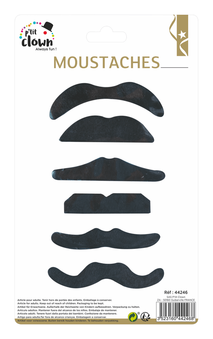 Lot de 6 moustaches noires